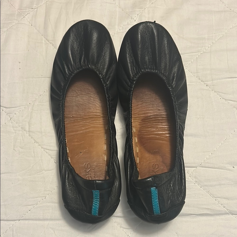 Tieks Black and Blue Leather Flats